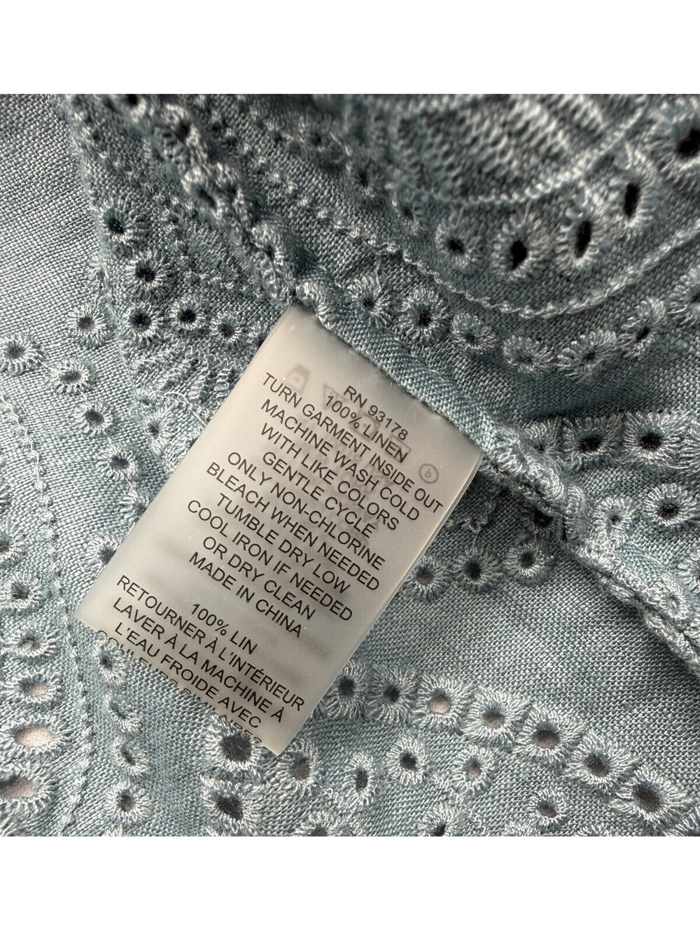 Elie Tahari Lesley Shirt & Pant 2 Piece Set Embroidered Linen Blue Breeze Size M - Picture 11 of 11